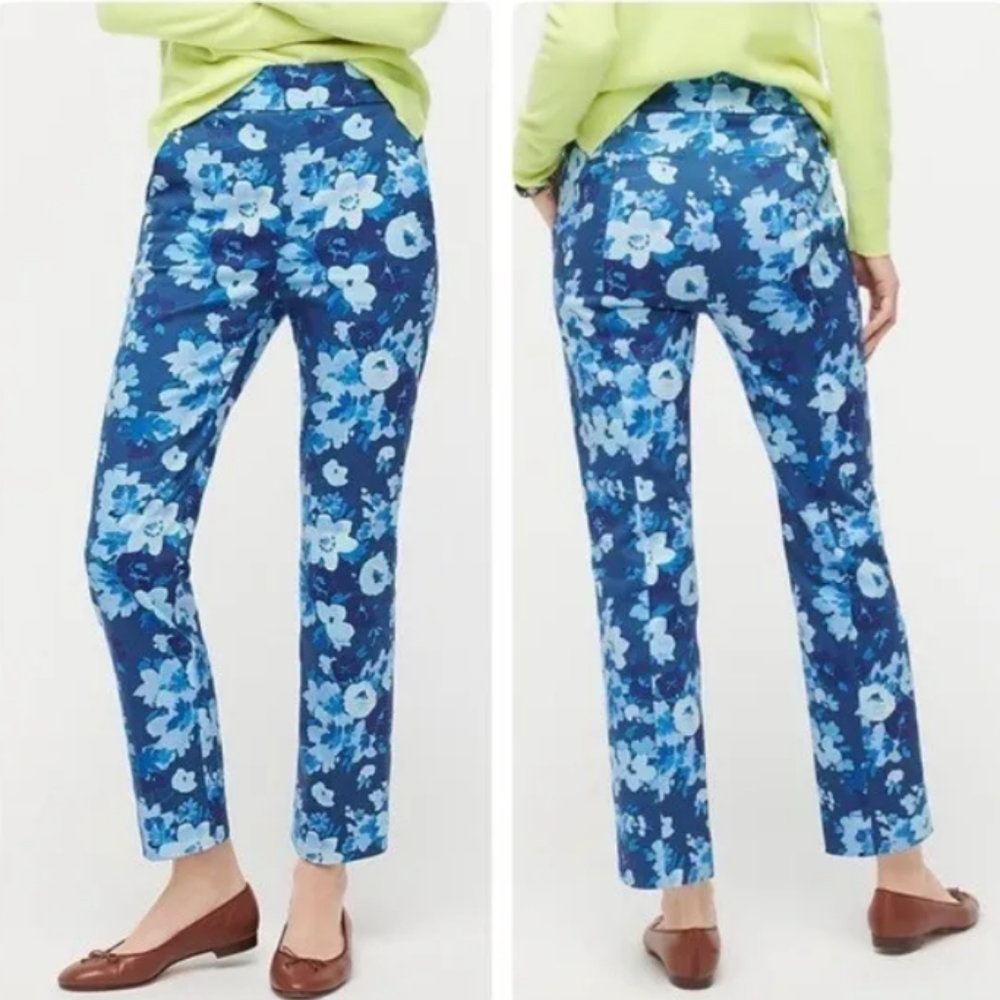 J.Crew women's blue floral print stretch pants size 12